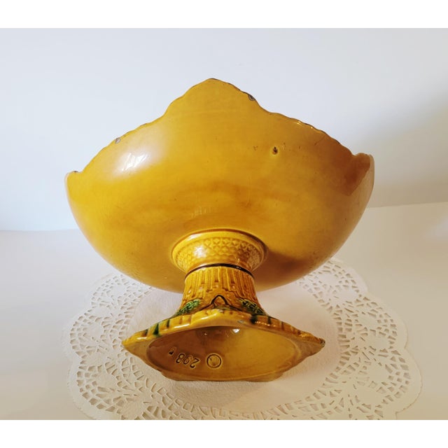 Goldenrod Antique Majolica Compote, 19th Century Serving Piece For Sale - Image 8 of 14