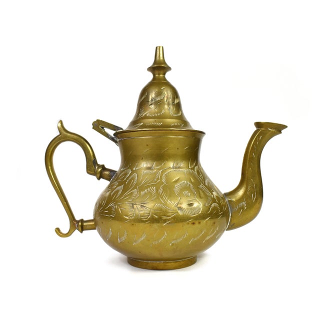 Brass Vintage Handmade Floral Engraving Design Brass Teapot For Sale - Image 8 of 8