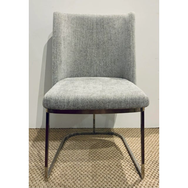 Stylish Modern Gray and Chrome Dining Chairs Set of 4, chrome finished metal bases, gray fabric, showroom floor samples, a...