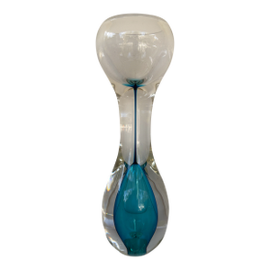 Jacob Pfeifer Signed Art Glass Candleholder With Aqua Encased Core 12”