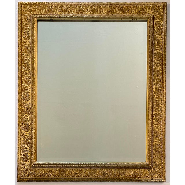 Gold Antique Italian Renaissance Revival Giltwood & Gesso Wall Mirror, Deeply Carved For Sale - Image 8 of 9