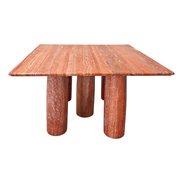Square Model Colonnato Table in Red Travertine Marble by Mario Bellini for Cassina, 1970s For Sale