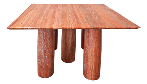 Square Model Colonnato Table in Red Travertine Marble by Mario Bellini for Cassina, 1970s