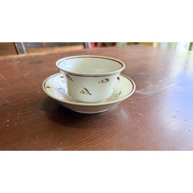 Antique Leeds Pearlware Cup and Saucer With Brown Foliate Decoration, Circa 1800 For Sale - Image 12 of 12