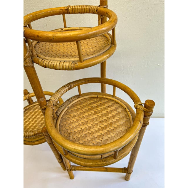 Vintage Foldable Bamboo and Rattan Plant Stand, 1980s For Sale - Image 3 of 10