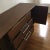 Walnut Credenza Inverted Boomerang Top and Original Cadillac Chrome Pulls For Sale - Image 9 of 12
