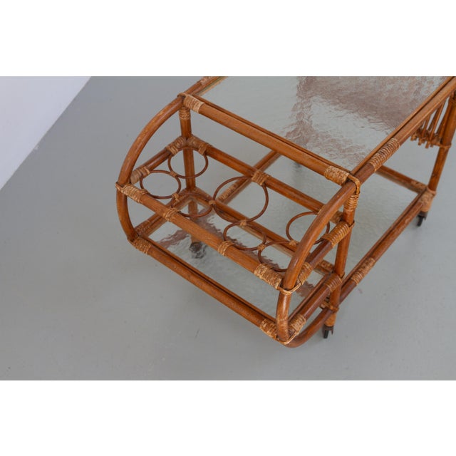 Danish Bamboo and Rattan Bar Cart, 1950s For Sale - Image 14 of 18