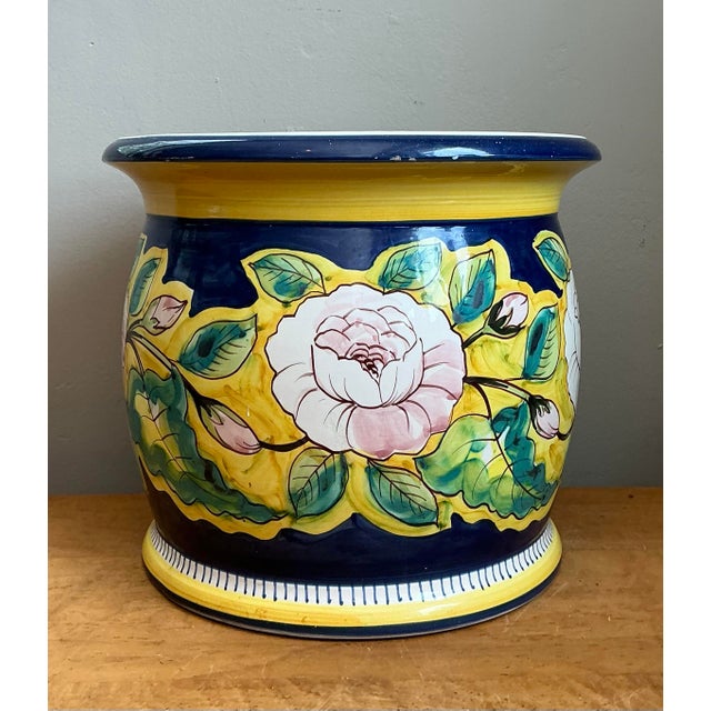 Mid 20th Century Hand Italian Painted Floral Ceramic Planter For Sale - Image 11 of 12