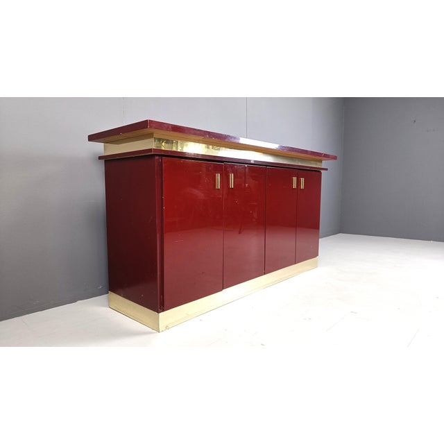 Hollywood Regency Vintage Red Lacquered Sideboard, 1980s For Sale - Image 3 of 9