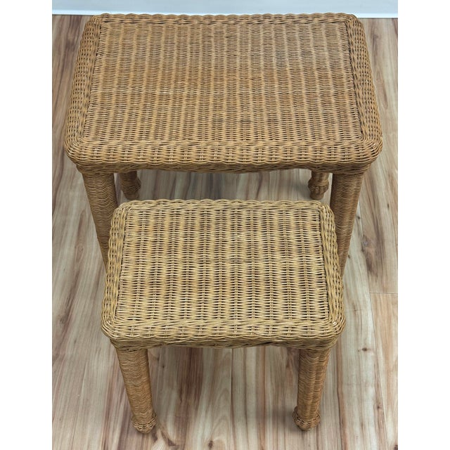 Brown Vintage Woven Wicker Nesting Tables, a Pair For Sale - Image 8 of 10