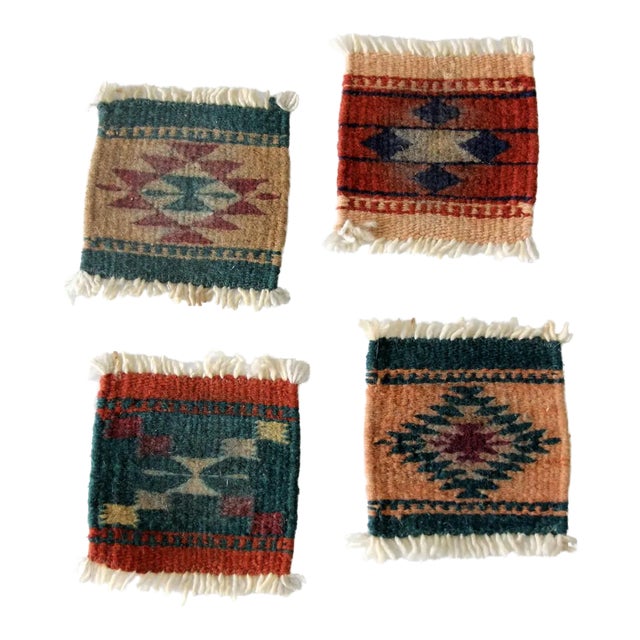 Vintage Southwestern Textile Coasters Set 4 For Sale