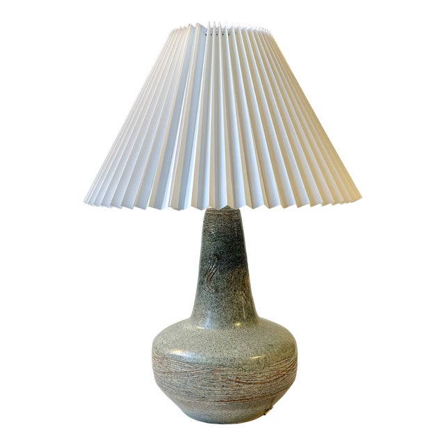 Swedish Modern Stoneware Table Lamp in Dusty Green Glaze, 1970s For Sale