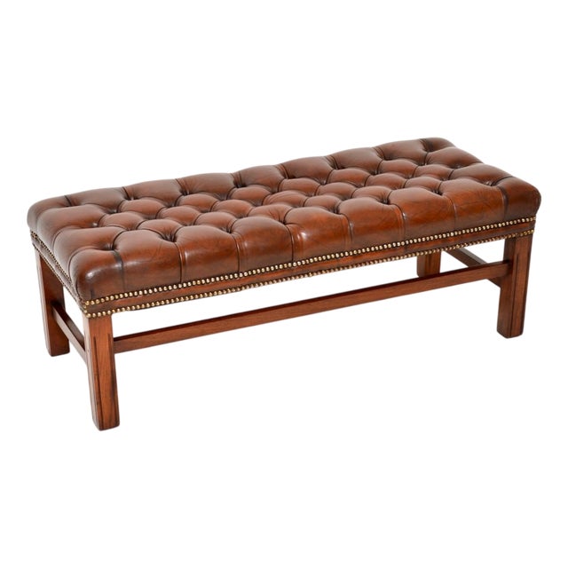 Antique Georgian Leather Bench, 1950s For Sale