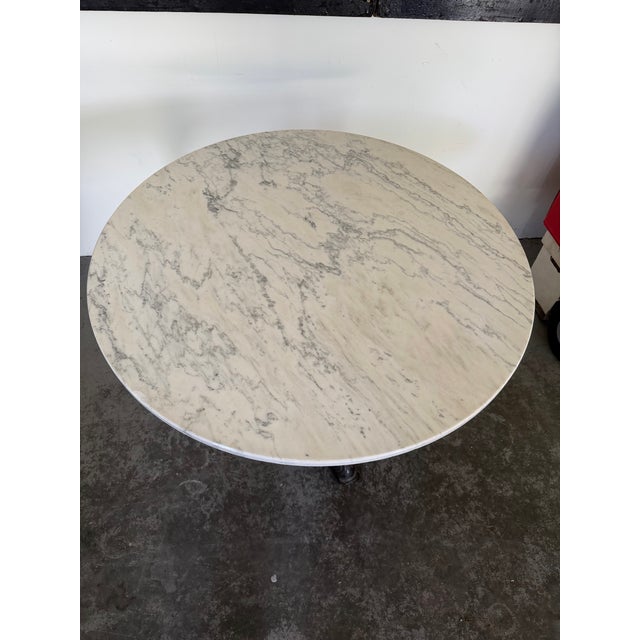 A handsome vintage American pedestal table by Haasbrock-Sonderguard of Los Angeles, featuring a substantial round white...