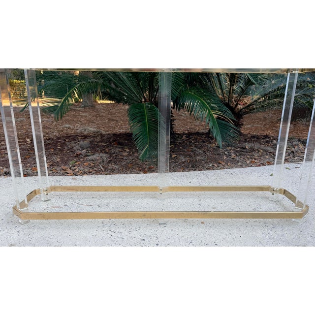 Hollywood Regency Console Table Lucite Pillars Brass Frame in the Manner of Charles Hollis Jones For Sale - Image 12 of 17