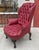 Queen Anne Antique Queen Anne Red Tufted Leather Wingback Chair & Ottoman For Sale - Image 3 of 8