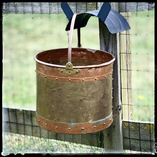 Presenting a magnificent 19th-century mixed-metal antique bucket kettle, beautifully showcasing an exquisite contrast of...