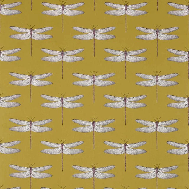 Harlequin Demoiselle Fabric in Chartreuse/Grape For Sale
