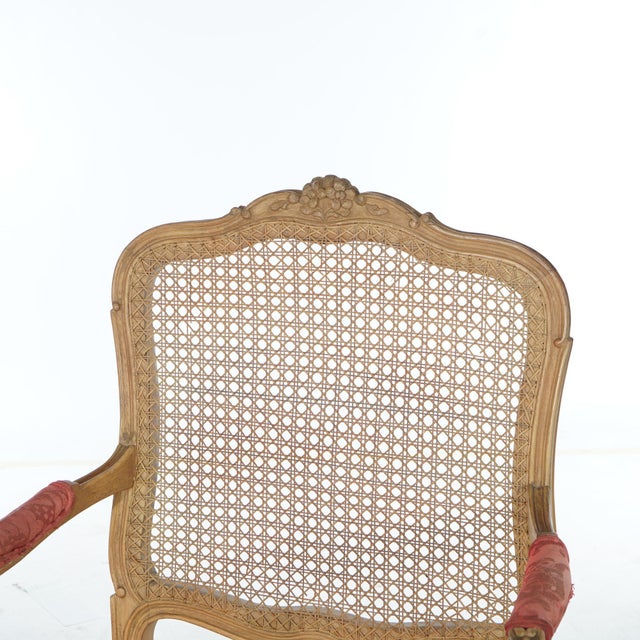 Antique French Louis XV Fruitwood & Cane Arm Chair 1900 For Sale - Image 9 of 12
