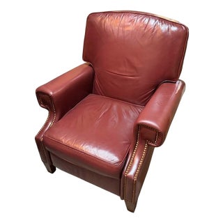 Vintage LeatherCraft Genuine Leather Wingback Recliner, Burgundy/Red, Brass Nailhead Trim For Sale