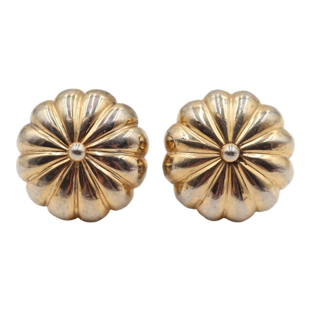 Pair of Reclaimed Polished Cast Brass Fluted Faucet Knobs For Sale