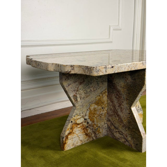 Postmodern Unique Vintage Postmodern Granite Stone Coffee Table With Scalloped Edge For Sale - Image 3 of 16