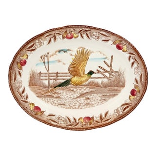 Mid 20th Century Midc Century Japanese Hand-Painted Pheasant Game Platter For Sale