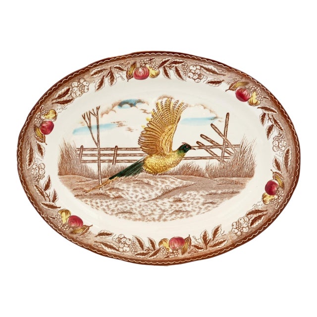 Midcentury Japanese Hand-Painted Pheasant Game Platter For Sale