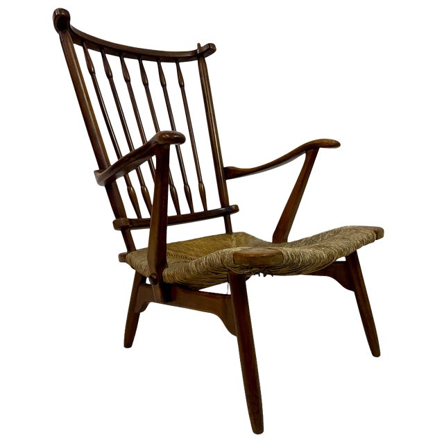 Dutch Stick Back and Rush Seat attributed to De Ster Gelderland, 1950s For Sale