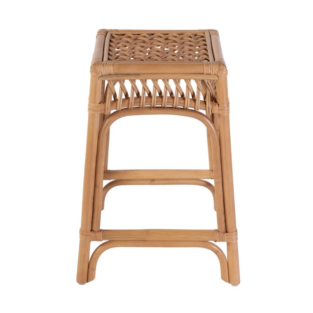 Coastal Antigua 24.75 in. Seat Height Square Rattan Counter Stool with Footrest, Natural Rattan For Sale - Image 3 of 8