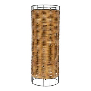Paul Mayen Habitat Style Black Wire & Woven Rattan Lamp, 1960s For Sale