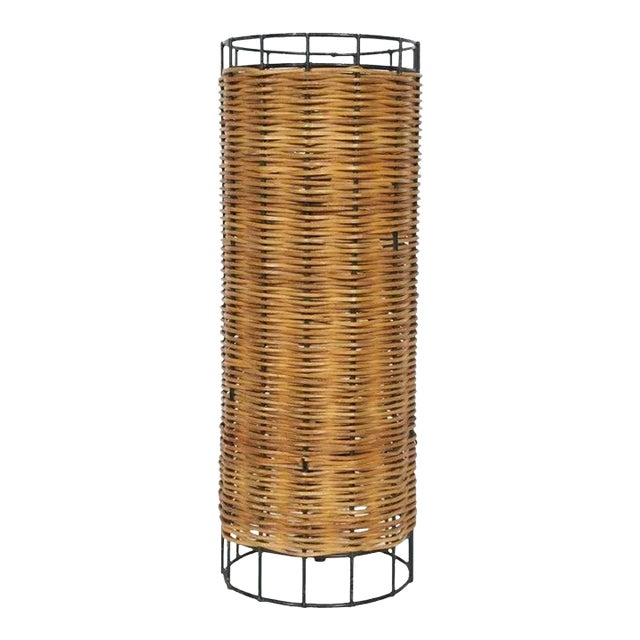 Paul Mayen Habitat Style Black Wire & Woven Rattan Lamp, 1960s For Sale