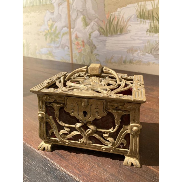 Antique French Art Nouveau Pierced Gilt Bronze Jewelry Box, 1880s For Sale - Image 3 of 15