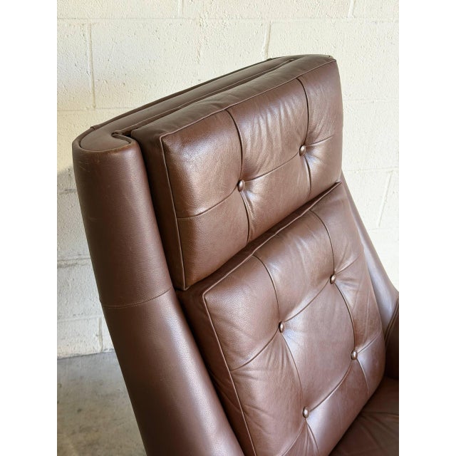 Dark Brown Tufted Leather Swivel Lounge Chair Danish Mid-Century Modern 1970s For Sale In Los Angeles - Image 6 of 9