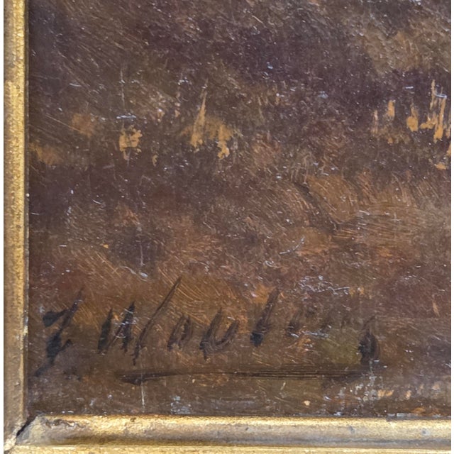 Realism Antique Dutch 19th C. Sunrise Over Water Landscape, Original Frame, Signed J. Wouters (?) For Sale - Image 3 of 18