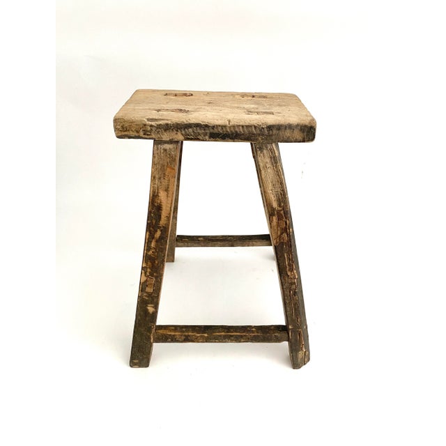 Rustic Elm Farmhouse Stool | Chairish