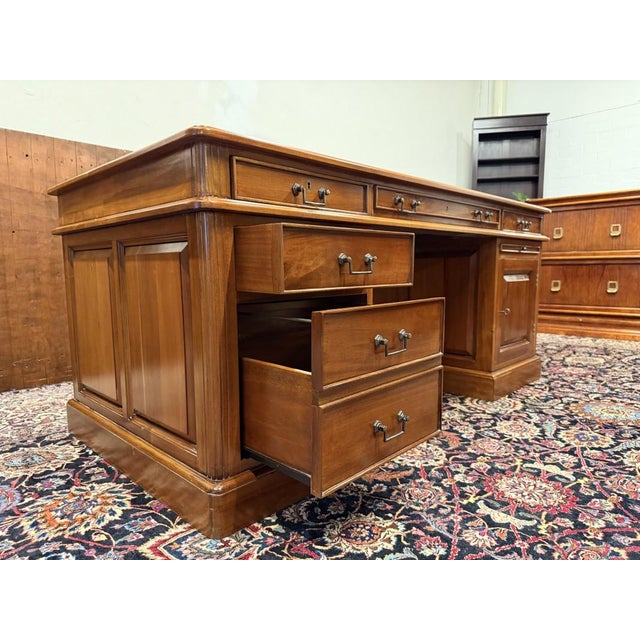 Large English Desk with Brown Leather For Sale - Image 14 of 18