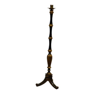 Maitland Smith Black and Gilt Floor Candle Stand / Lamp Base With Distressed Finish For Sale