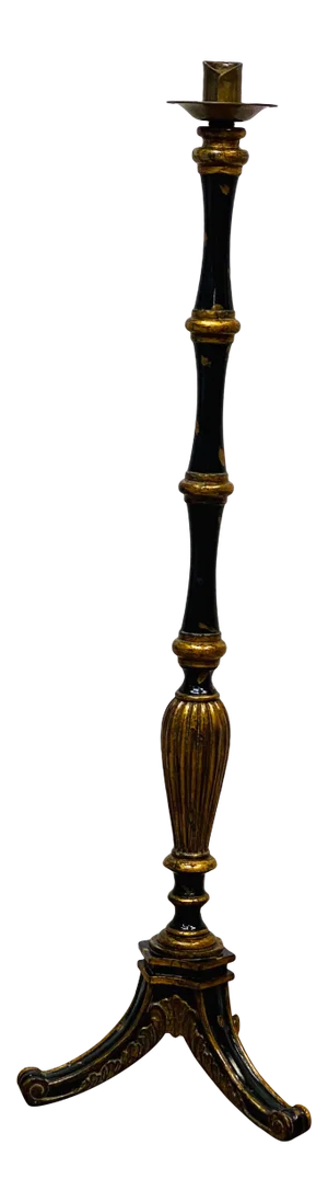 Maitland Smith Black and Gilt Floor Candle Stand / Lamp Base With Distressed Finish