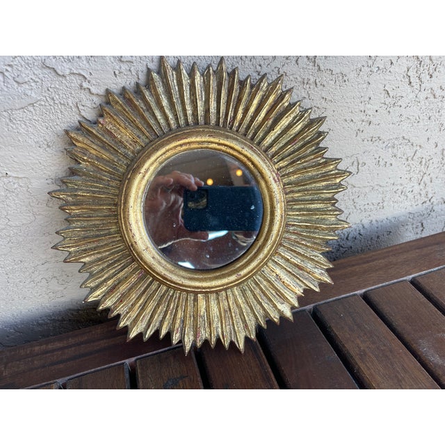 Mid-Century Modern Mid 20th Century Small Scale Italian Wooden Sunburst Mirror - 11"d For Sale - Image 3 of 4