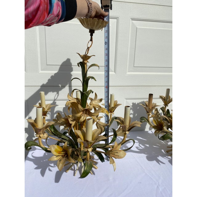 1960s Vintage 1960s Italian Lily Toile Chandelier For Sale - Image 5 of 11