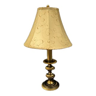 Vintage Metal Lamp With Brushed Finish Table Lamp With Swirled Shade For Sale