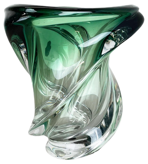 Crystal Wave Glass Vase attributed to Val Saint Lambert, Belgium, 1960s