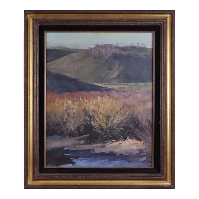 Howard Carr Riverside and Mountain Oil Painting, Framed For Sale