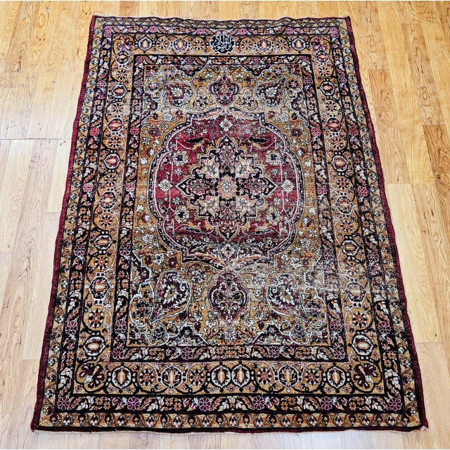 "Looking at this magnificent 19th Century Persian Kerman Lavar area rug circa the 3rd quarter of the 19th century, one...
