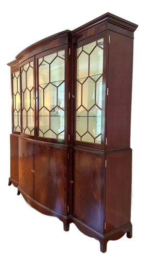 Vintage Councill Flame Mahogany Lighted Breakfront China Display Cabinet