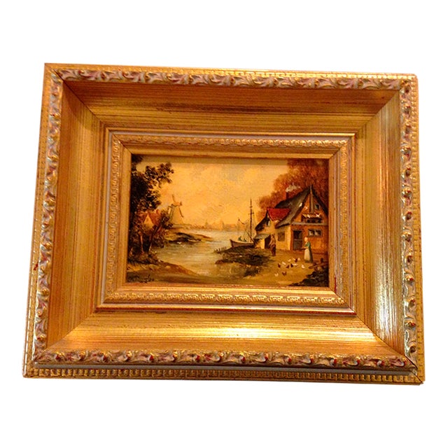 Signed Dutch Miniature Oil Painting by K. Douglas in Deep Wooden Gilt Frame Chairish