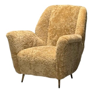 Isa Bergamo, Italian Mid-Century Modern, Lounge Chair, Brass, Shearling, 1950s For Sale