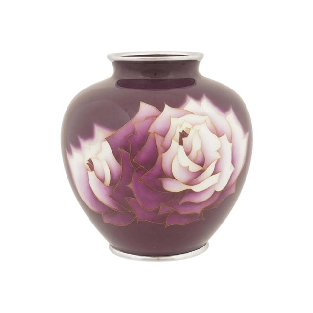 Late 19th Century Japanese Cloisonne Enamel Vase Ando Signed Purple Ground Roses For Sale - Image 5 of 7