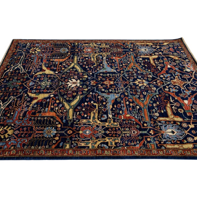 2010s Navy Blue Modern Bidjar Style Handmade Allover Pattern Wool Rug For Sale - Image 5 of 7